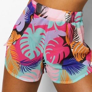 Boohoo Bright Tropical Frill Beach Shorts